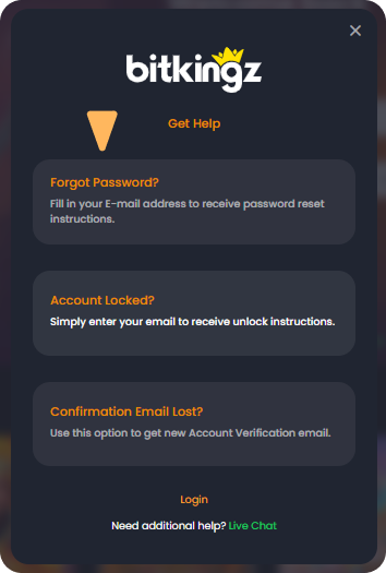 Step three in Reset your password at Bitkingz Reset password