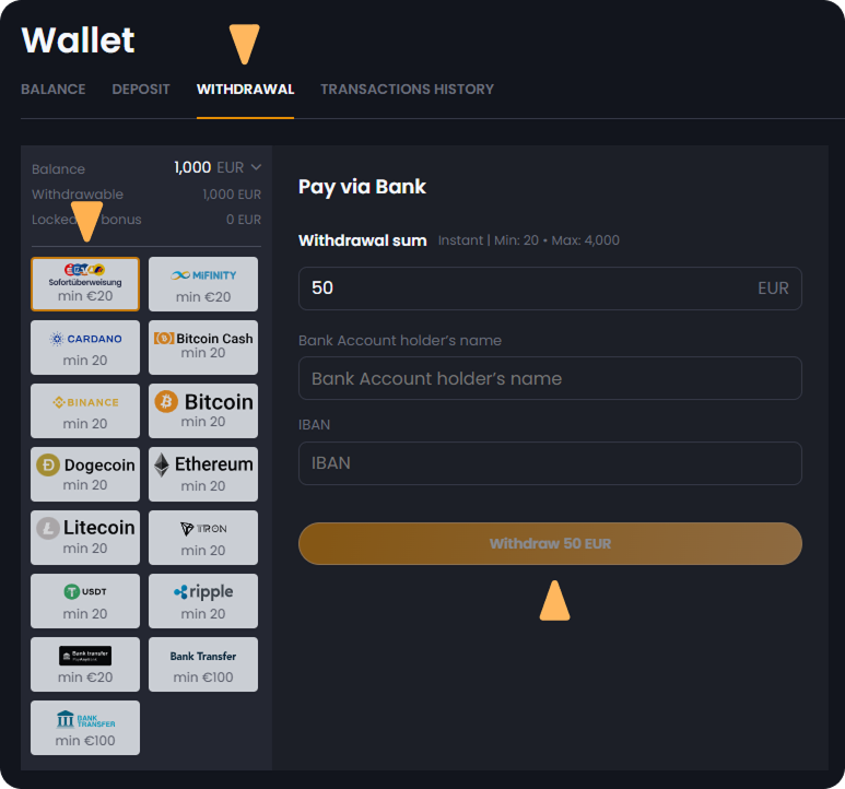 How can I withdraw money from my account step 2 Wallet